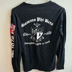 Gamma Phi Beta Long sleeve shirt black with buttons down the front